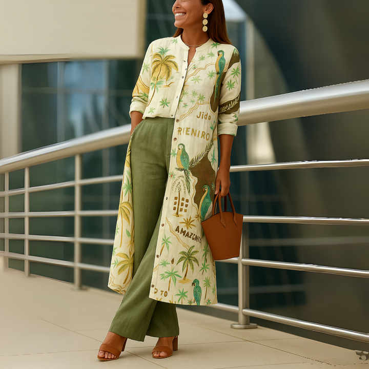 Comfortable wide-leg trousers from the women's two-piece set, offering a relaxed fit and chic style for casual wear.
