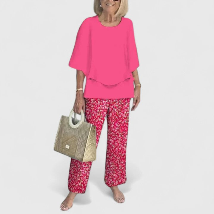 Chic women's two-piece set, offering sophisticated style and comfortable wear for any occasion.