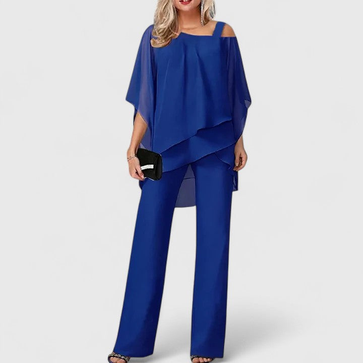 Versatile women's two-piece trouser set, perfect for chic casual or elegant formal outfits. Comfortable design.