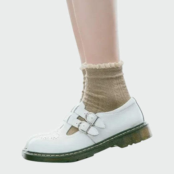 Classic women's Mary Jane dress shoes, two-tone design for comfort & elegance, featuring a stable block heel.