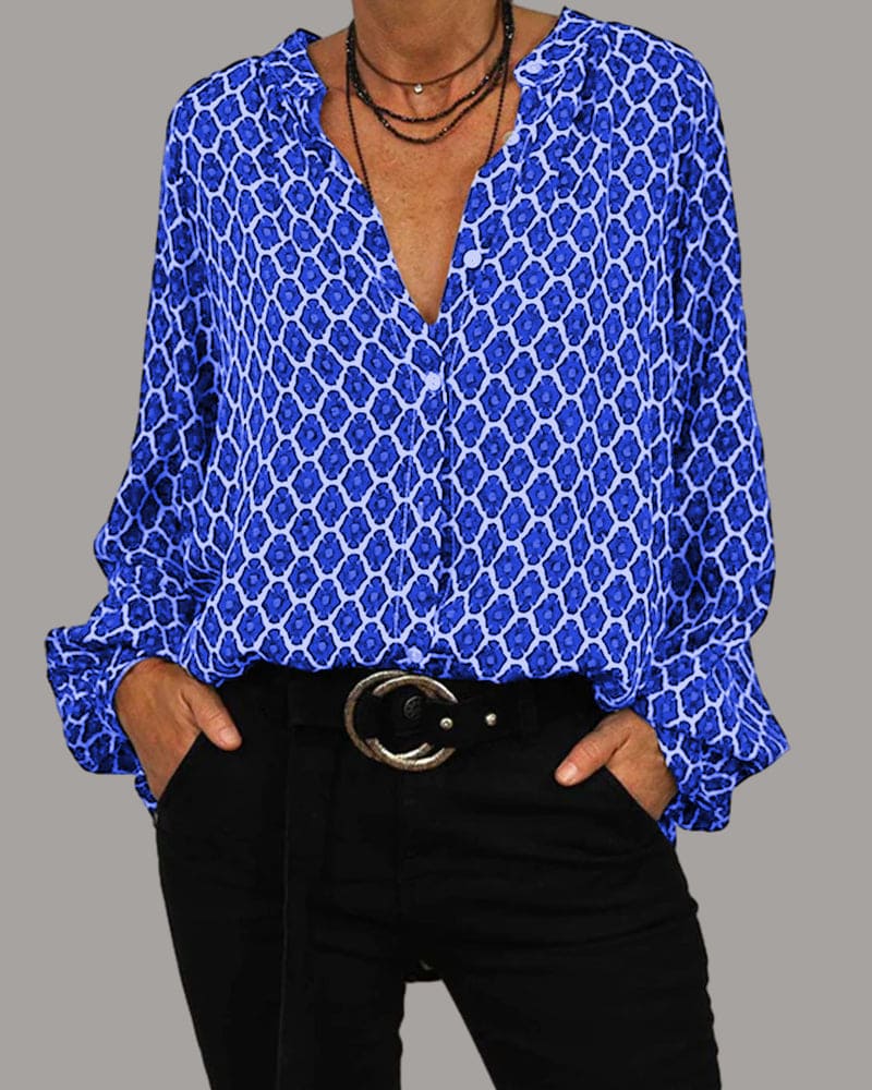 Elegant women's V-neck blouse, a versatile long-sleeve top perfect for formal office wear or chic everyday fashion.