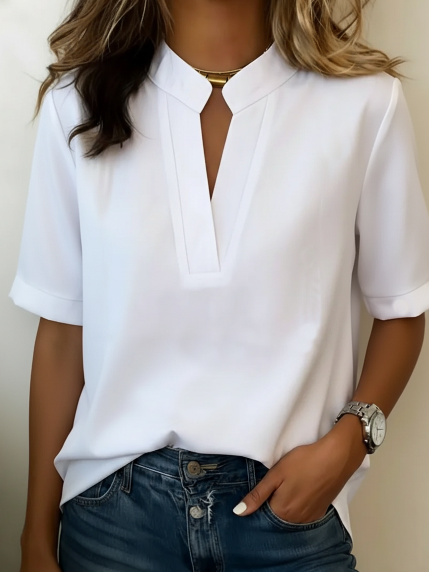Women's elegant long sleeve blouse with refined collar. Perfect versatile shirt for everyday elegance & sophisticated style.