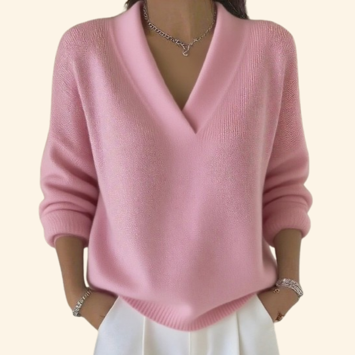 Versatile women's V-neck pullover sweater. Long sleeve, casual chic for effortless everyday style & comfort.