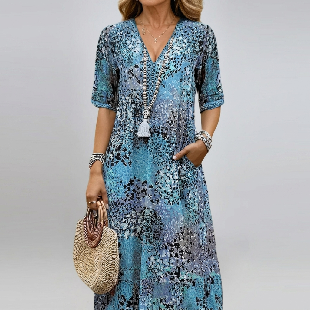 Feminine V-neck short sleeve lace dress for women, ideal for elegant occasion or party wear.