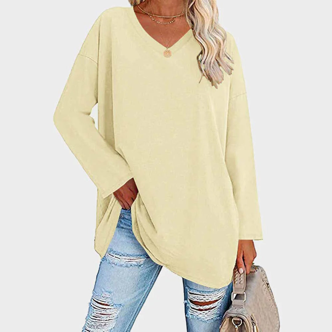 Versatile women's V-neck long sleeve top, ideal for both casual wear and elegant formal occasions.