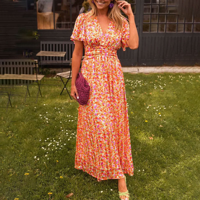 Elegant women's V-neck maxi dress, perfect for formal events or evening wear.