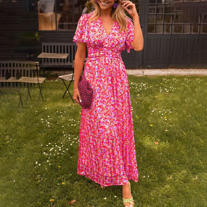 Sophisticated women's V-neck maxi dress, a versatile piece for formal events or chic casual looks.