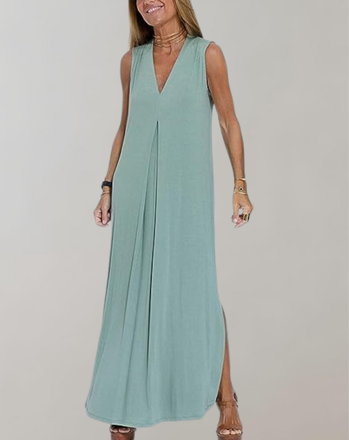 Comfortable V-neck maxi dress for women, featuring a flattering cut for elegant summer style.