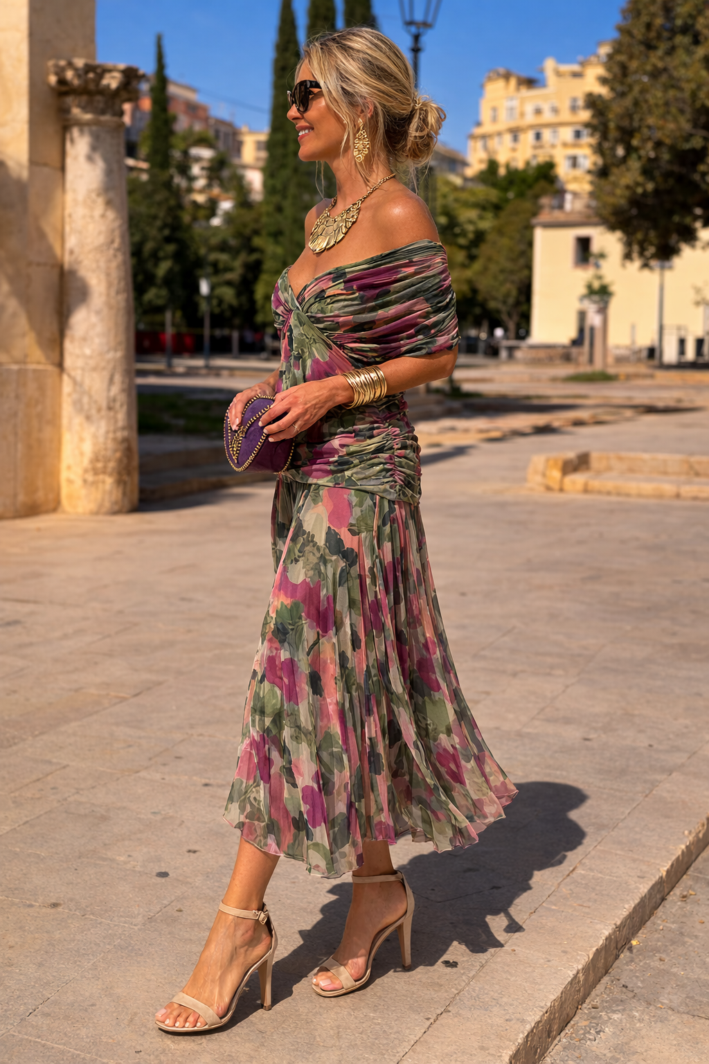 Versatile elegant V-neck maxi dress for women, with a chic ruched waist, suitable for formal & casual events.
