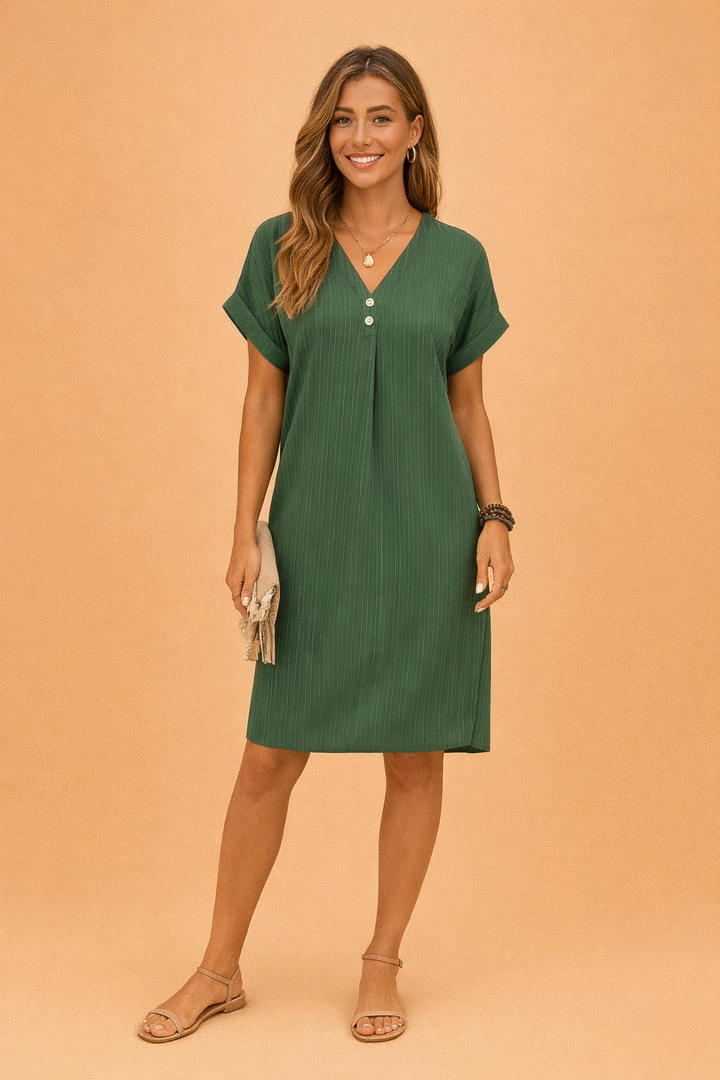 Elegant women's V-neck midi dress, perfect for summer casual outings or parties, comfortable and stylish.