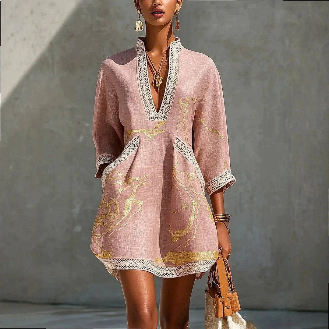 Elegant V-neck mini dress for women, a stylish summer fashion essential for any occasion.