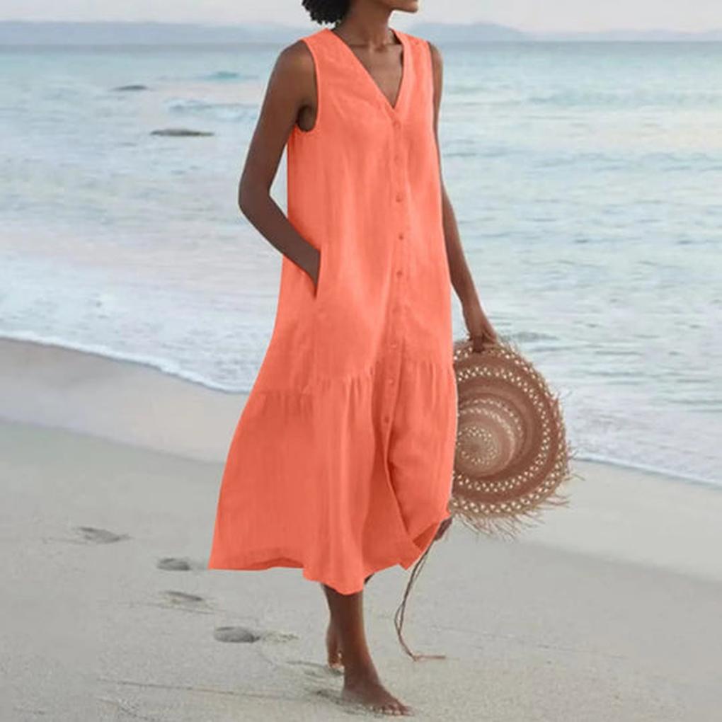 Versatile women's V-neck sleeveless midi dress, perfect for elegant parties, summer events, or everyday fashion.