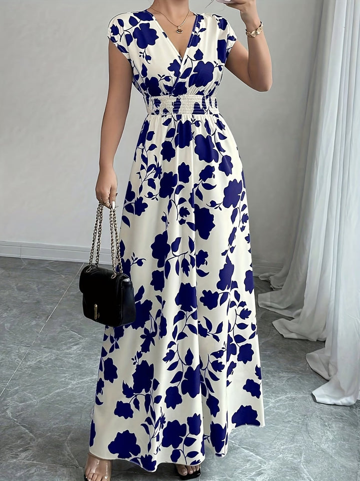 Chic women's V-neck sleeveless midi dress, offering an elegant & flattering silhouette.
