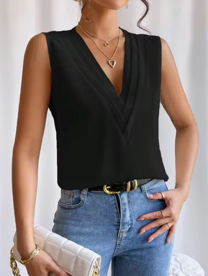 Chic sleeveless V-neck blouse for women, a versatile fashion top for stylish summer and spring outfits.