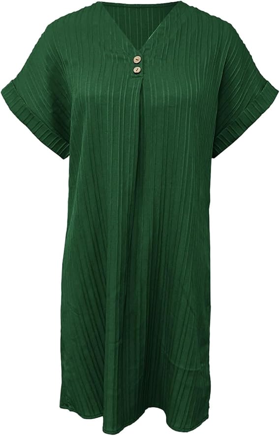 Beautiful women's summer V-neck dress with front button detail, comfortable, stylish, and perfect for casual wear.