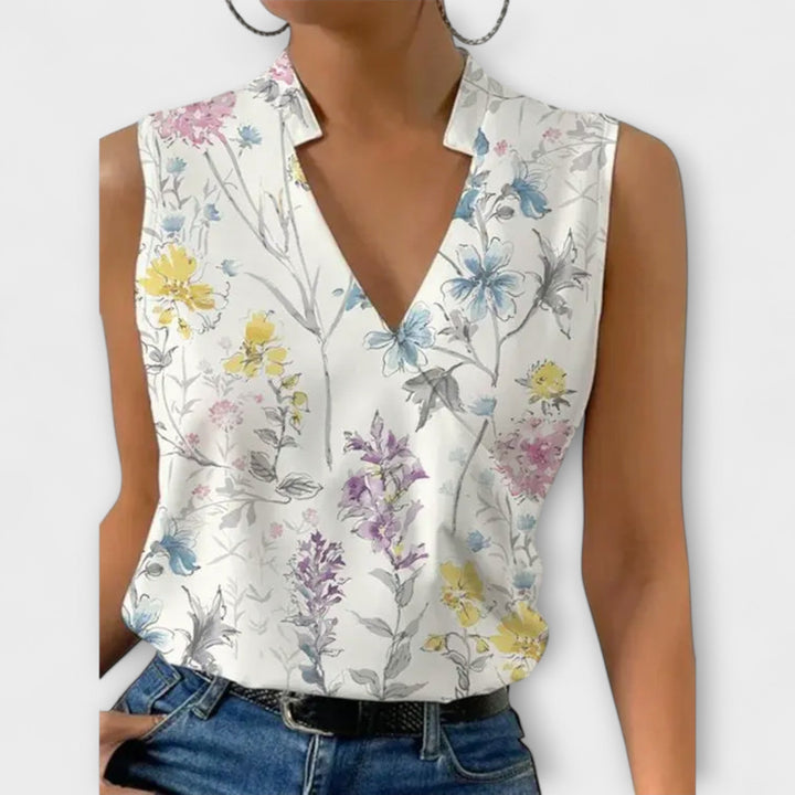 Comfortable & chic V-neck summer top for women, versatile for casual outings or holiday wear.