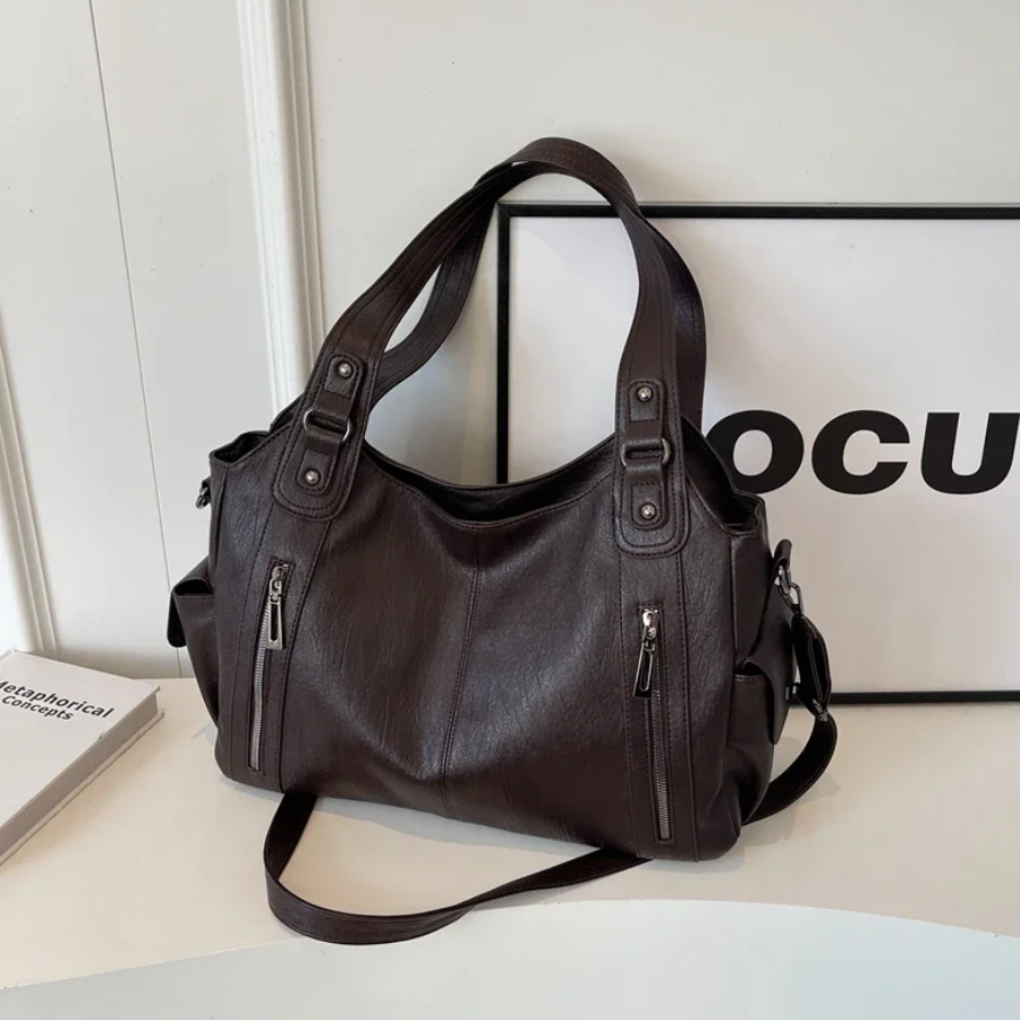 Elegant women's vegan leather shoulder bag, perfect for daily use & work. Stylish and sophisticated handbag.