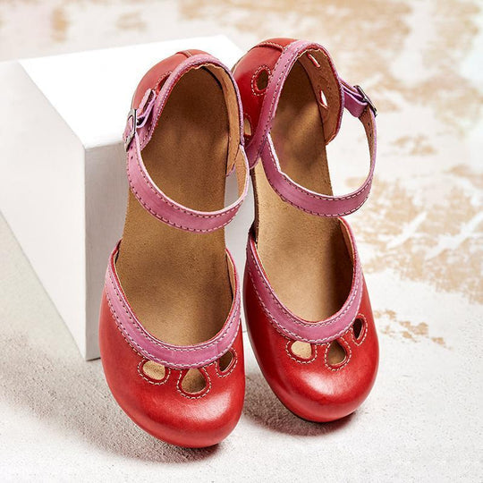 Elegant Women's Verona Retro Heel Sandals with low heel and buckle strap, perfect for summer casual wear.
