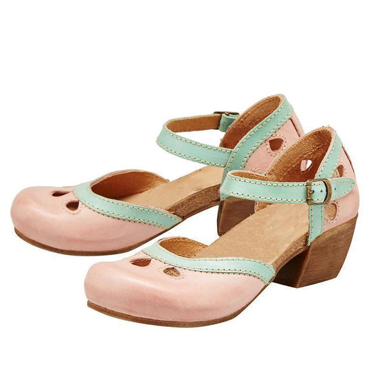 Stylish Women's Verona Retro Heel Sandals with elegant low heel and secure buckle strap. New summer footwear.