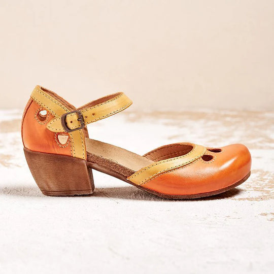 Comfortable women's platform Verona Retro low heel sandals, featuring an elegant buckle strap for casual summer.