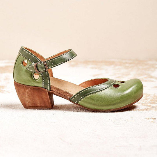 New women's Verona Retro design sandals with elegant low heel and buckle strap, perfect for summer casual style.