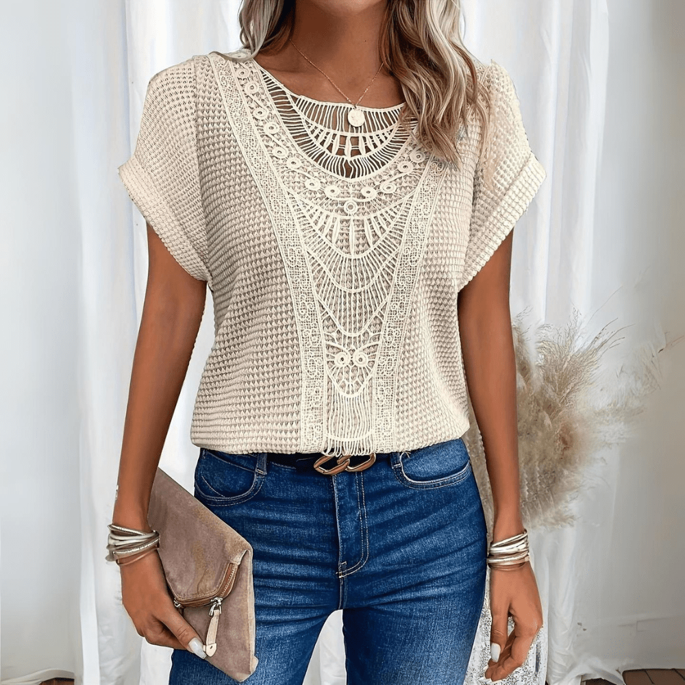 Elegant women's vintage lace top, chic comfort for summer occasions.
