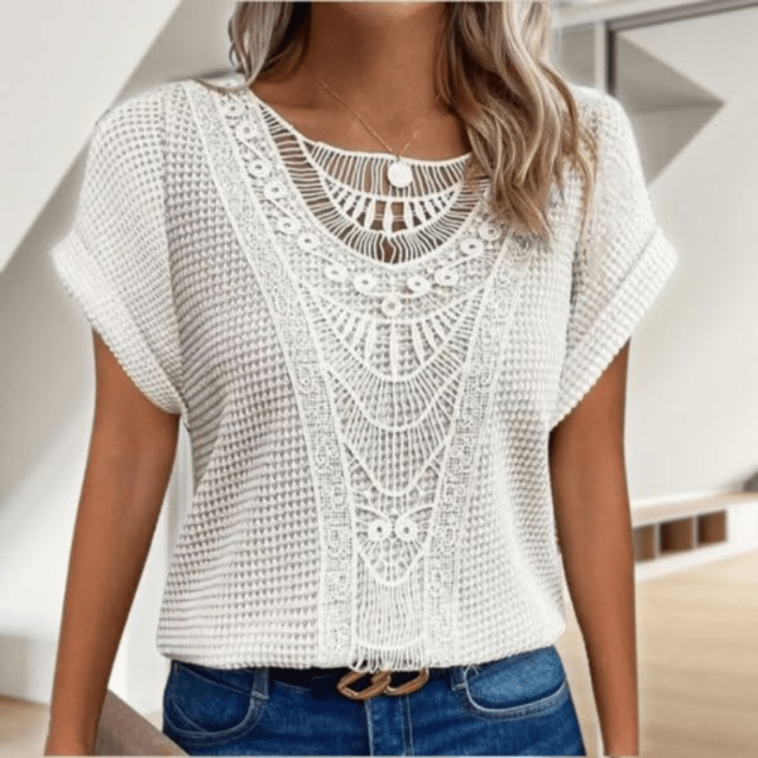 Versatile women's vintage lace top, perfect for elegant summer fashion or casual wear.