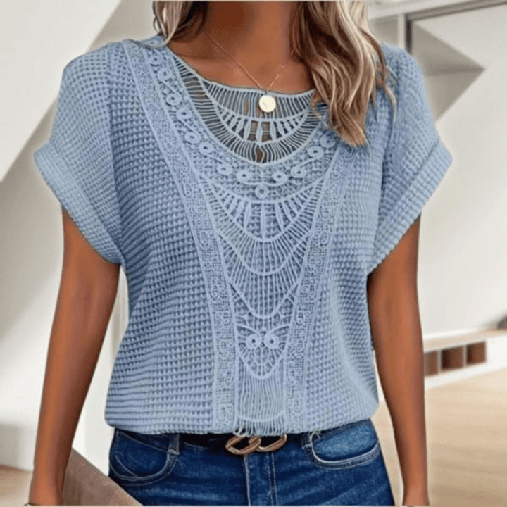 Elegant women's vintage lace top, a timeless summer shirt for formal or everyday wear.