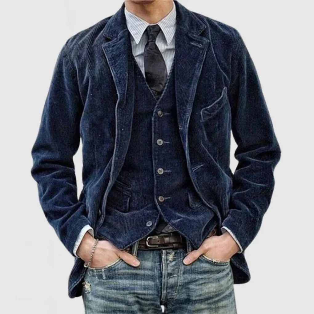 Elegant women's vintage tailored blazer and vest set, perfect for professional or classic fashion styles.