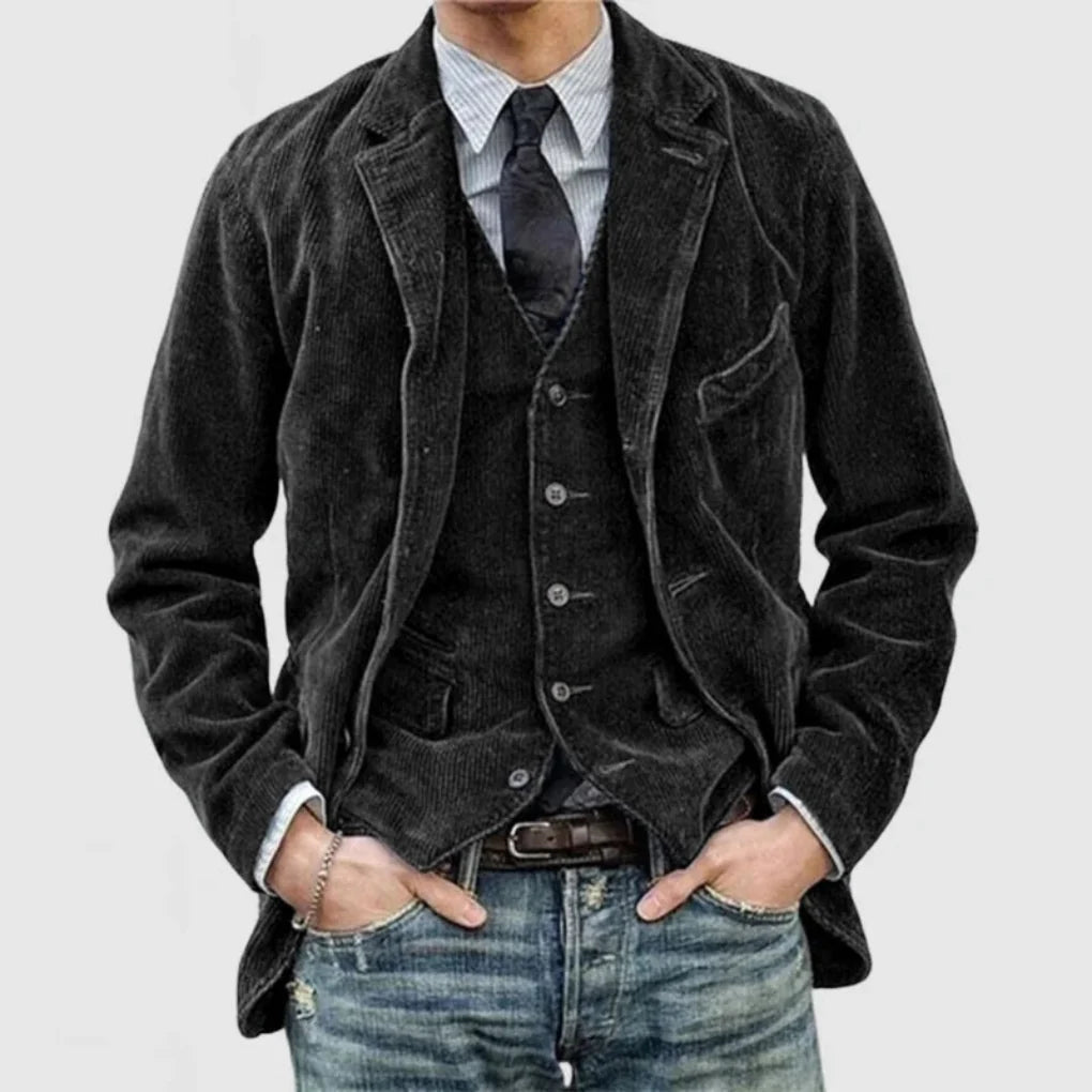 Retro chic women's tailored blazer & vest set, ideal for business casual and sophisticated professional wear.