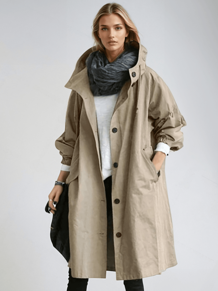 Classic women's trench coat, elegant water-repellent outerwear for a chic, timeless look. Ideal for autumn fashion.