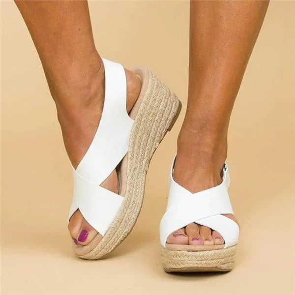 Stylish women's wedge sandals featuring an adjustable strap for a secure fit, perfect for casual or elegant wear.