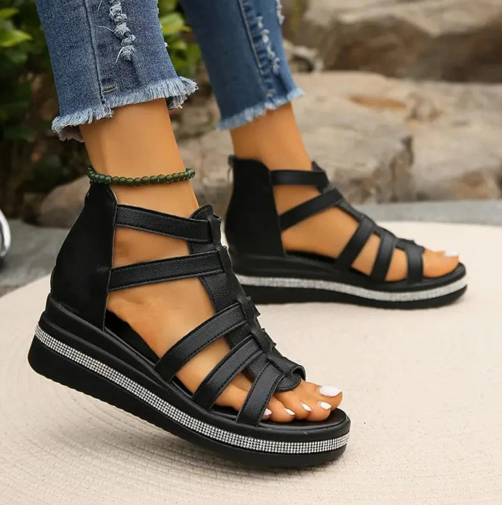 Elegant & comfortable women's rhinestone wedge sandals, perfect for stylish summer wear.