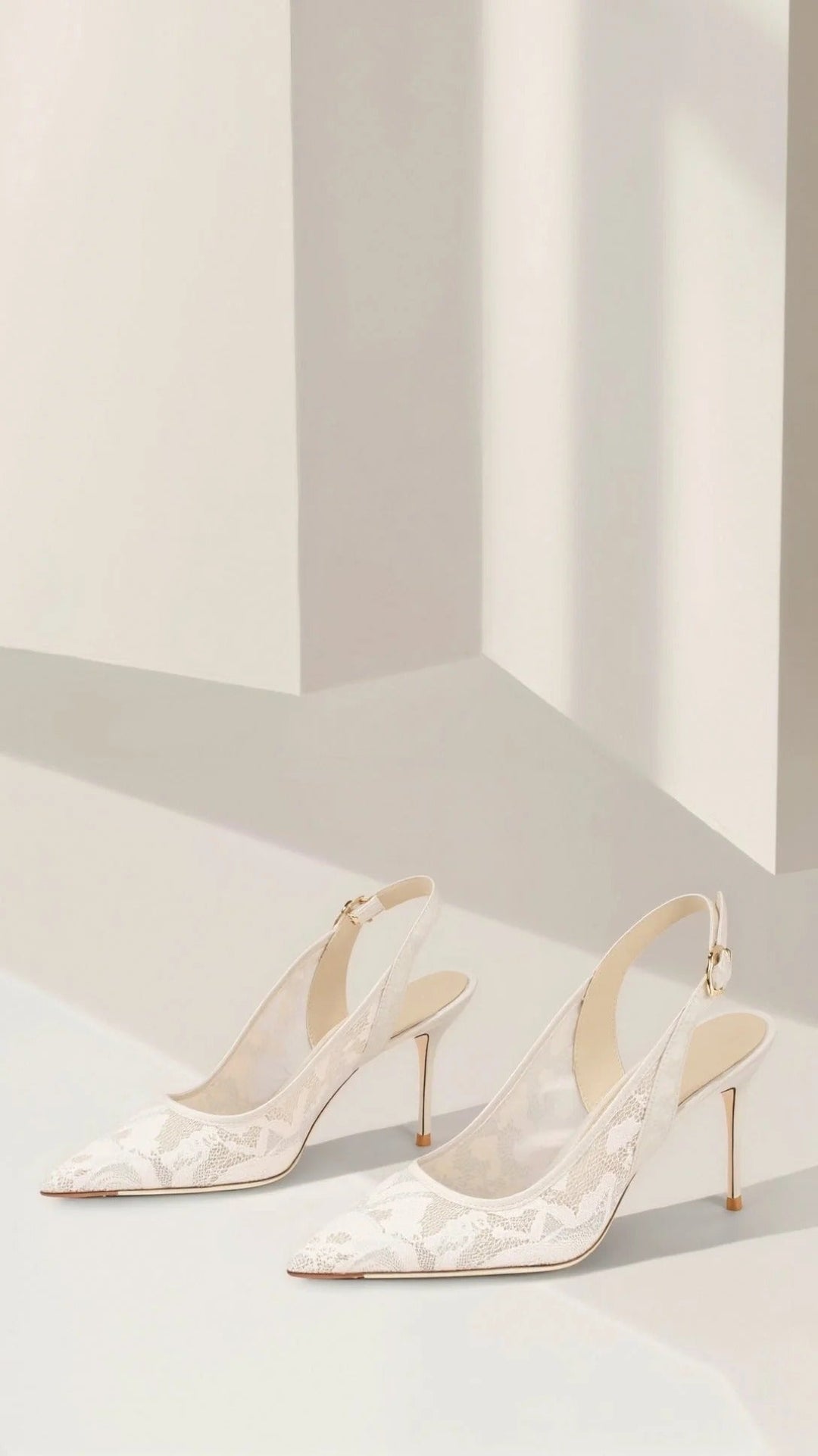Stunning women's pointed toe heels with delicate lace design and comfortable slingback, ideal for dressy occasions.