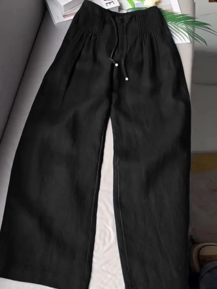 Elegant women's wide-leg cotton blend trousers, perfect for a comfortable & relaxed everyday fashion look.