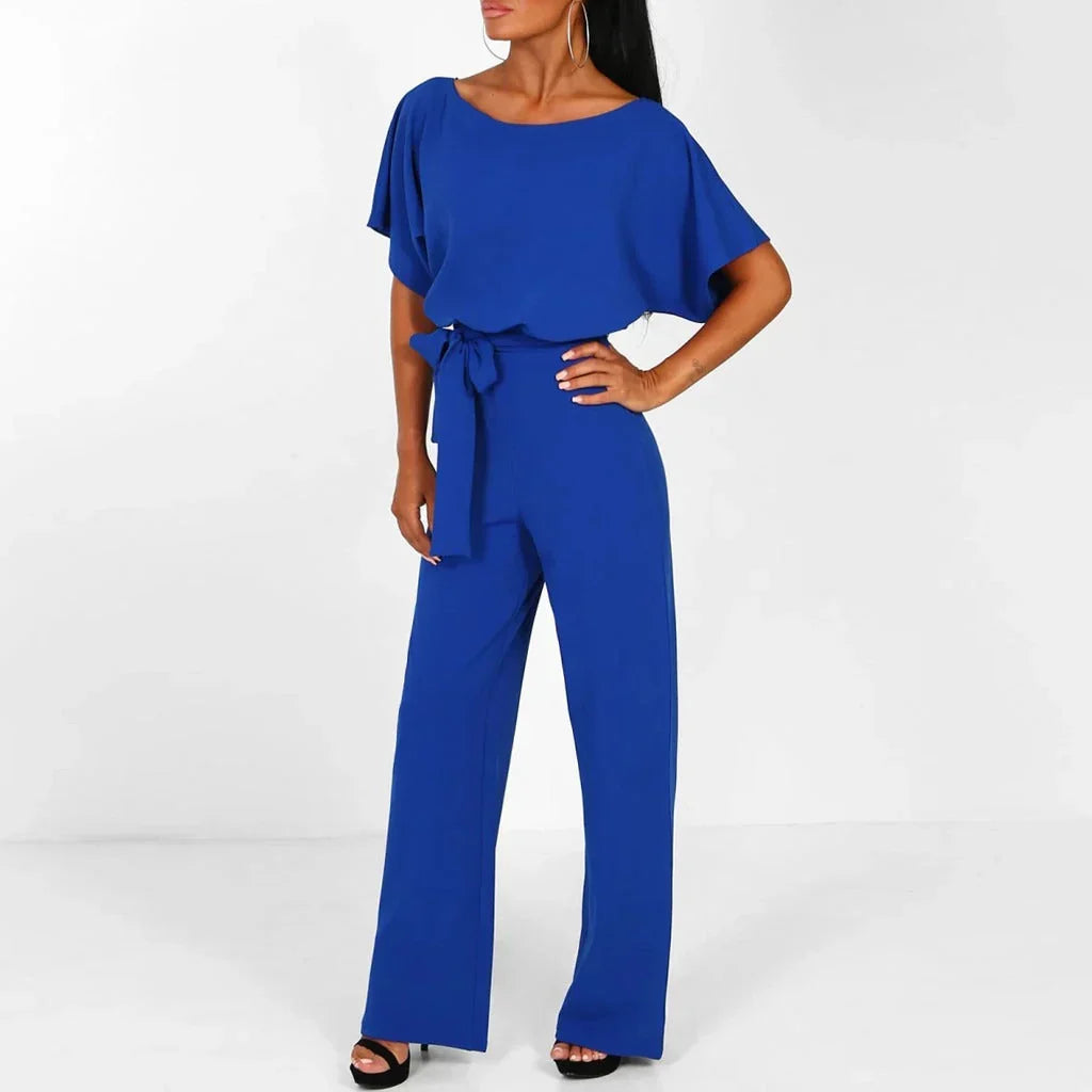 Chic wide-leg women's jumpsuit. Versatile day to night outfit for summer style.