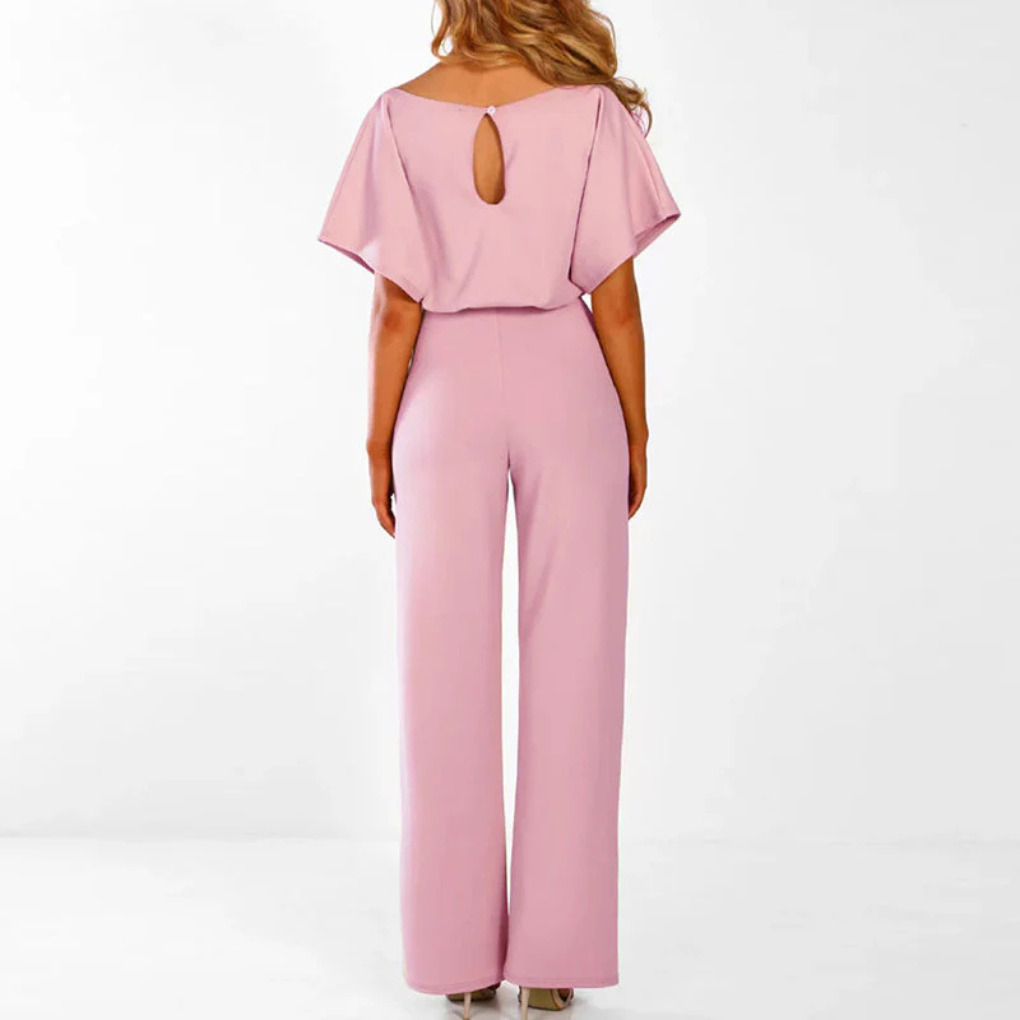 Autumn outfit women's elegant jumpsuit. Plus size friendly, chic day to night one piece.