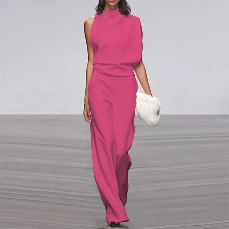 Sophisticated women's sleeveless wide leg jumpsuit, elegant and versatile for formal events and chic parties.