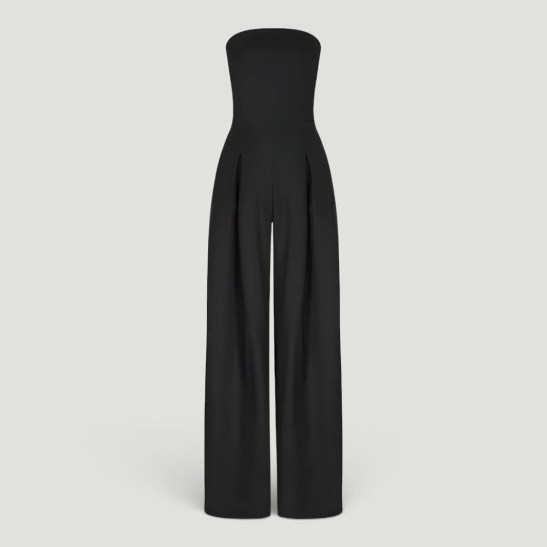 Versatile women's wide-leg strapless jumpsuit, perfect for dressing up or casual chic summer fashion.