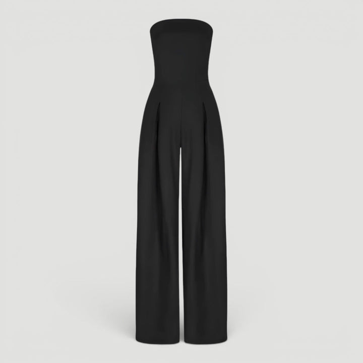 Versatile women's wide-leg strapless jumpsuit, perfect for dressing up or casual chic summer fashion.