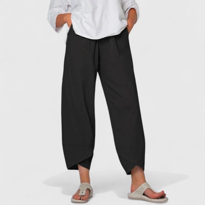 Elegant women's wide-leg trousers; comfortable, fashionable, and perfect for a vintage-inspired or dressy look.