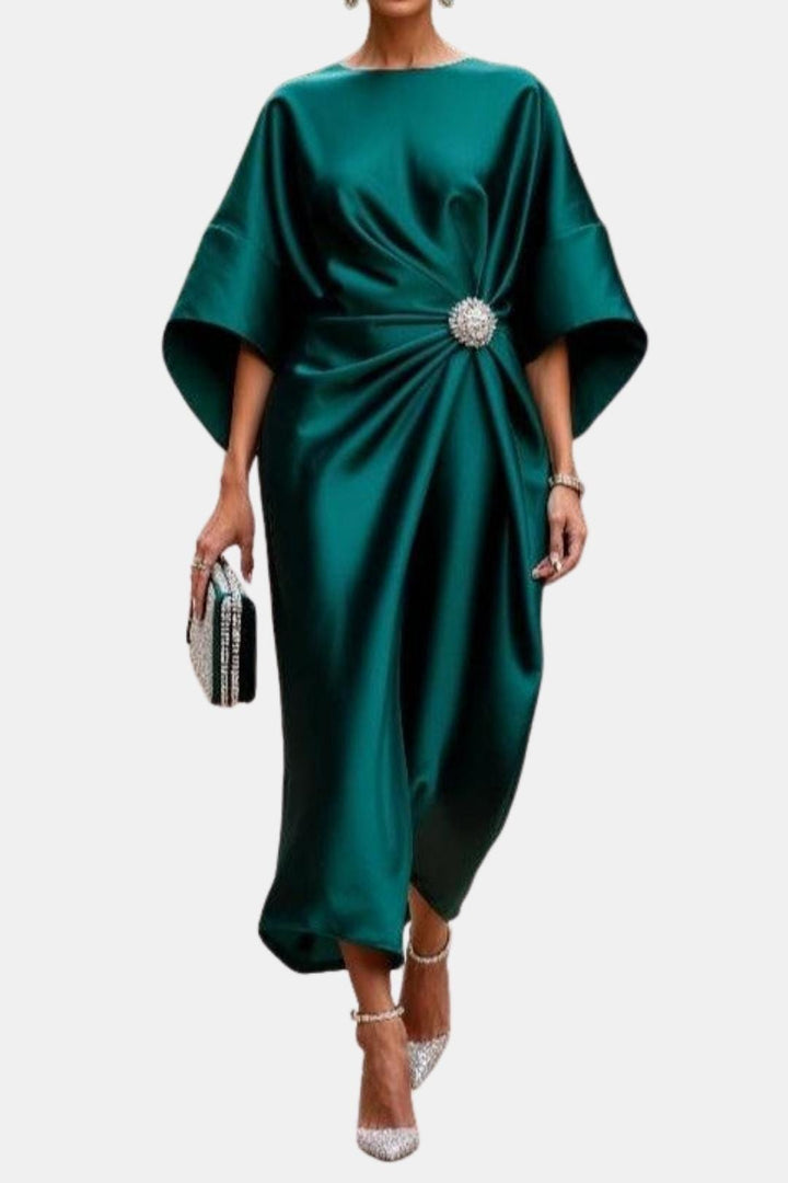 Elegant women's wide sleeve maxi dress, perfect for formal occasions & evening wear. Sophisticated party gown.