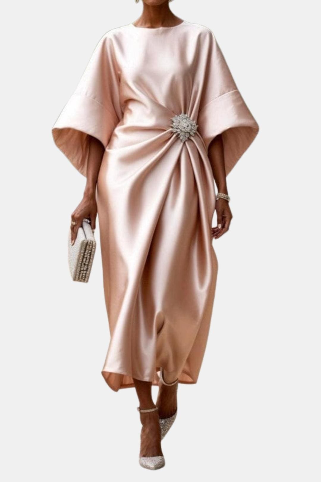 Chic women's long maxi dress with elegant wide sleeves, ideal for party, evening, or occasion wear. A-line design.