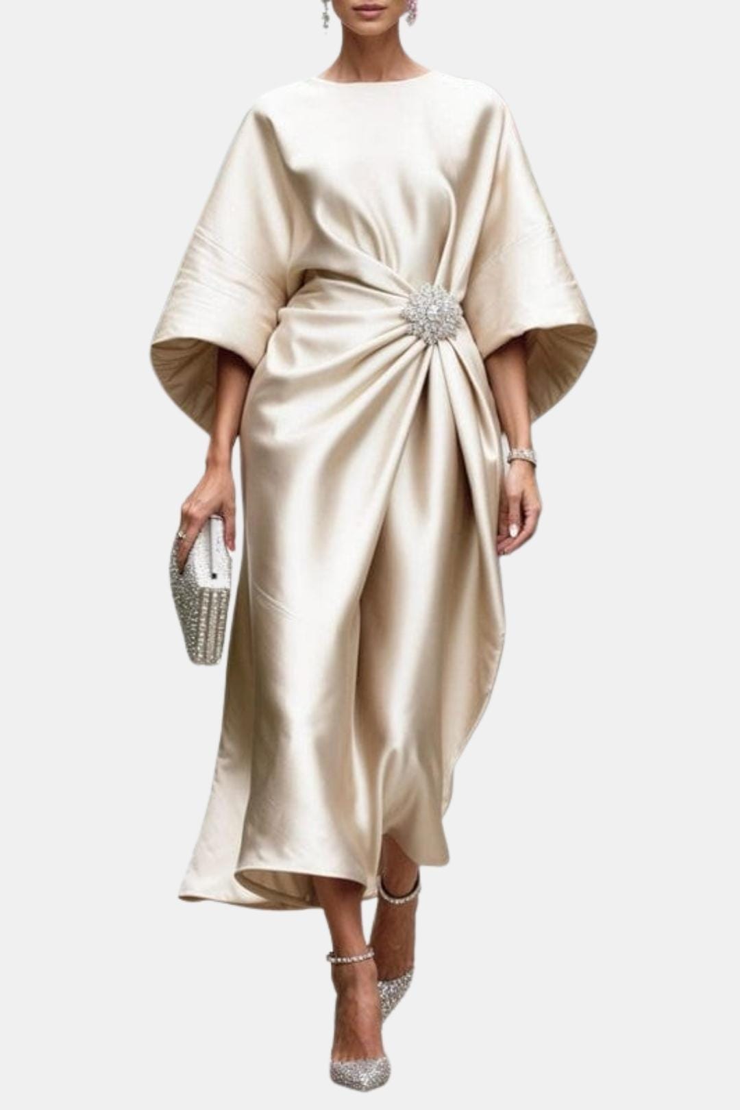 Sophisticated women's elegant wide sleeve maxi dress. Perfect formal wear, evening gown, or party dress.