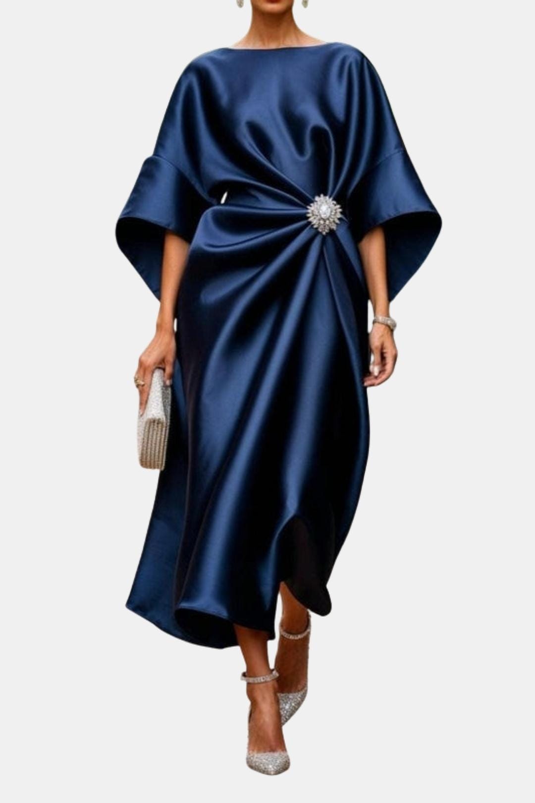 Women's A-line wide sleeve maxi dress, elegant & long. Ideal for formal events, parties, & occasion wear.