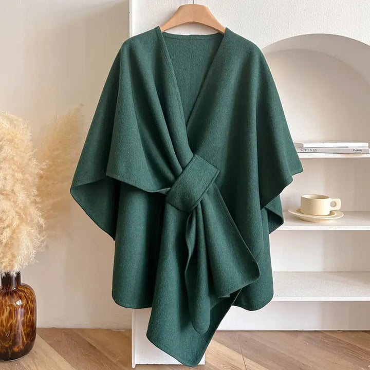 Comfortable wind-resistant women's shawl coat. Luxurious open-front design, versatile and cozy for all seasons.