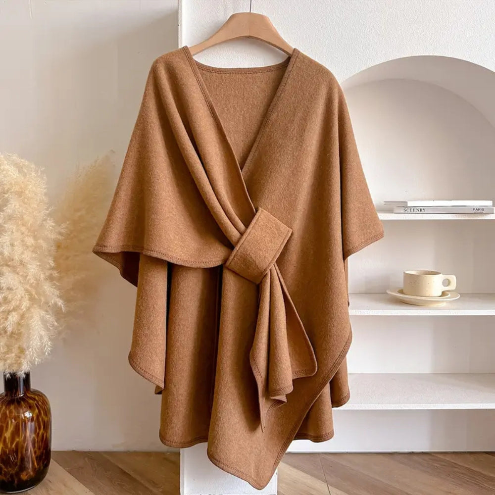 New elegant women's wind-resistant shawl coat. Luxurious open-front outerwear, a versatile fall & winter essential.