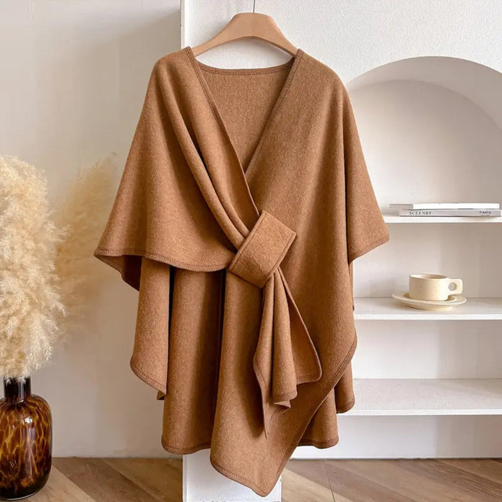 New elegant women's wind-resistant shawl coat. Luxurious open-front outerwear, a versatile fall & winter essential.