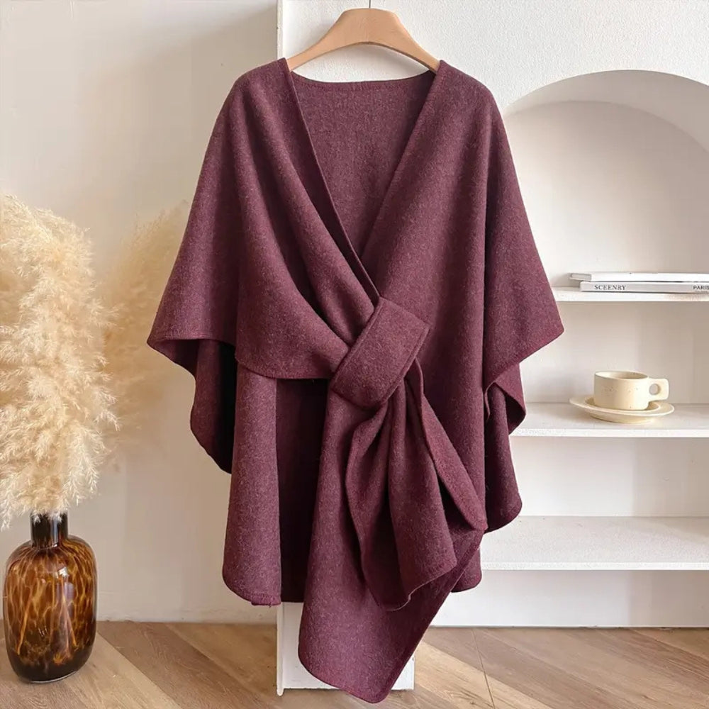 Fashionable ladies wind-resistant shawl coat. Cozy, luxurious open-front design, perfect versatile outerwear for seasons.