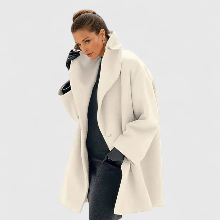 Timeless elegant women's winter coat, a chic long-sleeve outerwear for stylish fall and winter fashion.